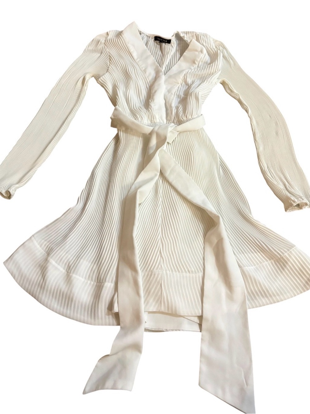Women's White Strut and Bolt Pleated Wrap Dress with Tie Waist